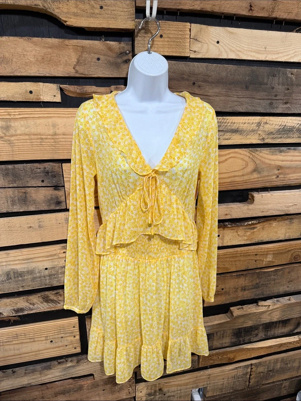 Michael Kors Yellow Floral Print Ruffled MIDI Dress Size Small Petite NWT